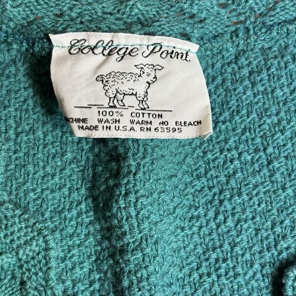 Vintage Teal Green V-Neck Short Sleeve Sweater Pointelle Trim Sleeve Knit XL - Picture 2 of 7